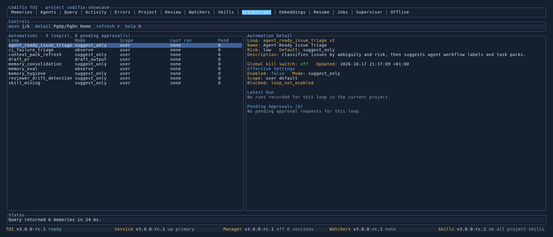 Automation loop state in the TUI